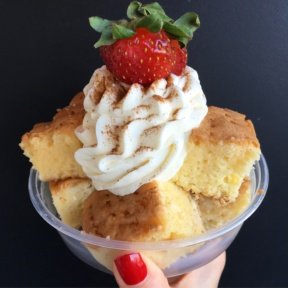 Gluten-free cake in a bowl from Sinners and Saints Desserts